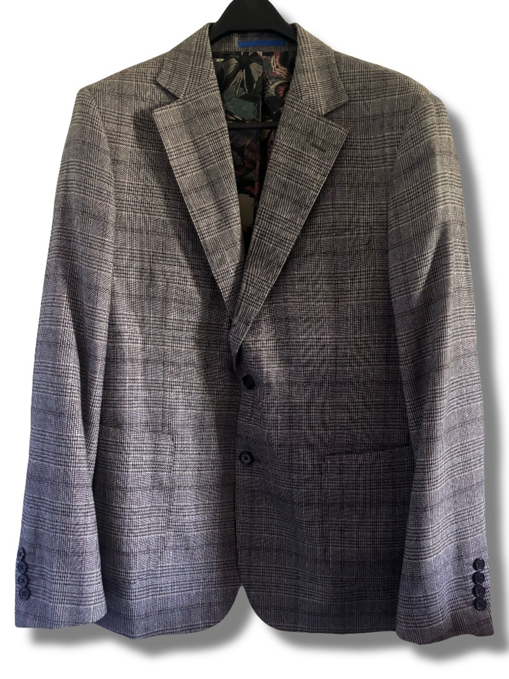 Sondergaard Brown Windowpane Slim Suit Floral Lining Size 42R 36W